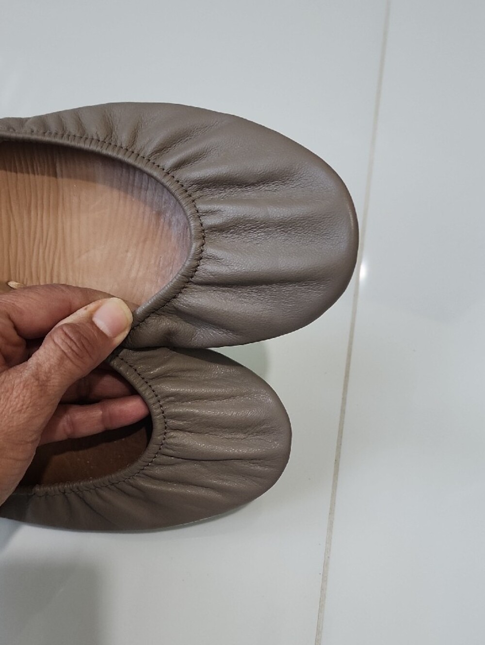 Tieks Taupe Leather Ballet Flats - Picture 2 of 14